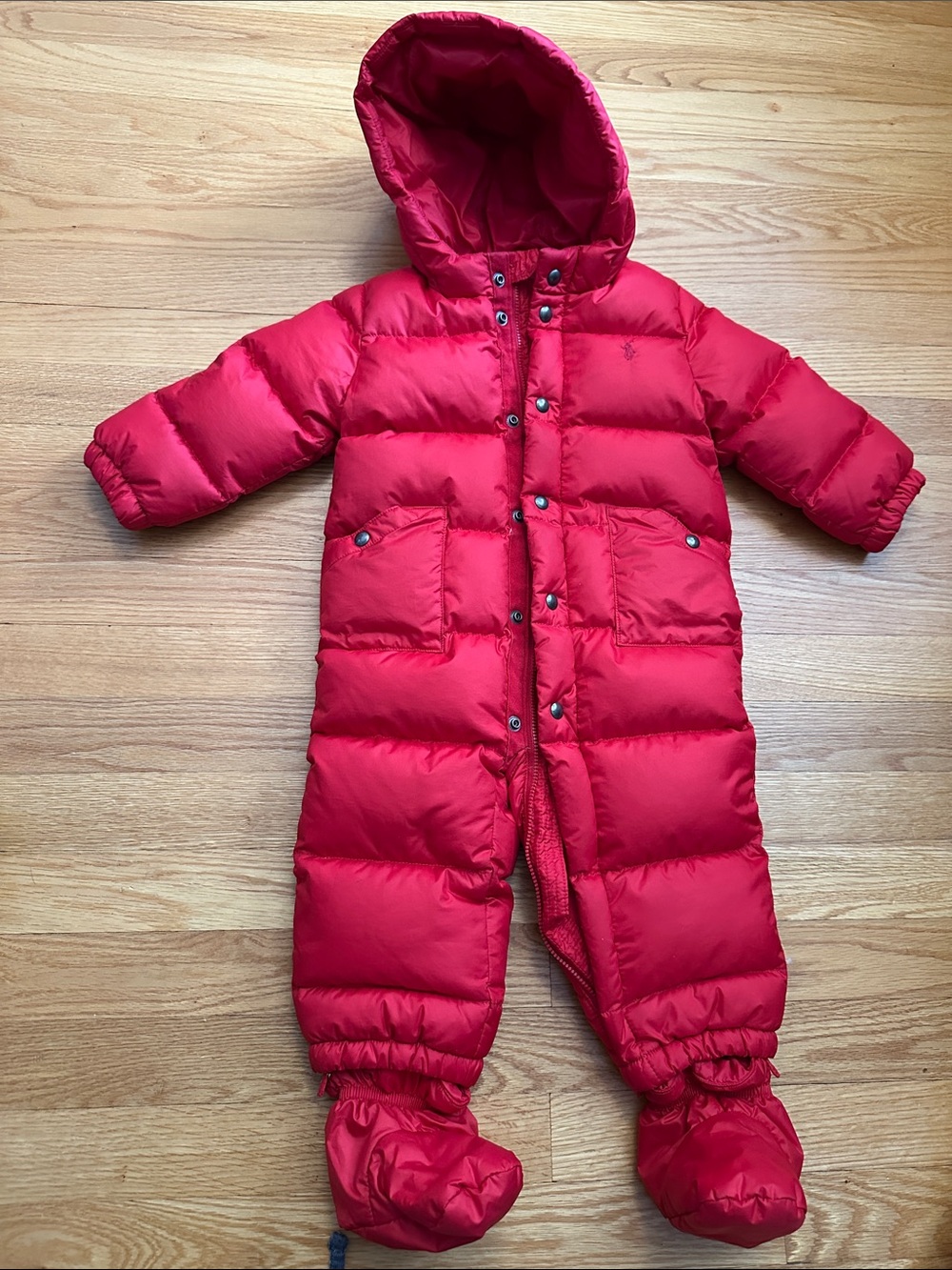 Ralph Lauren 75% down filled puffer Snowsuit w/ hood & booties, 12 months